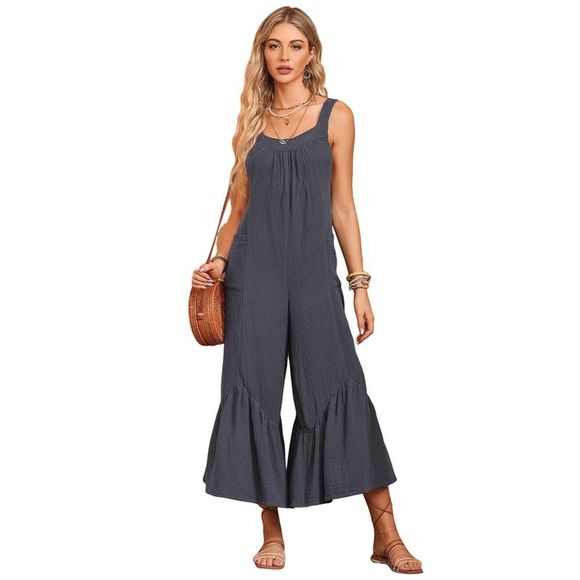 Azura Exchange  Gray Wide Leg Ruffle Jumpsuit - Picture 14 of 15